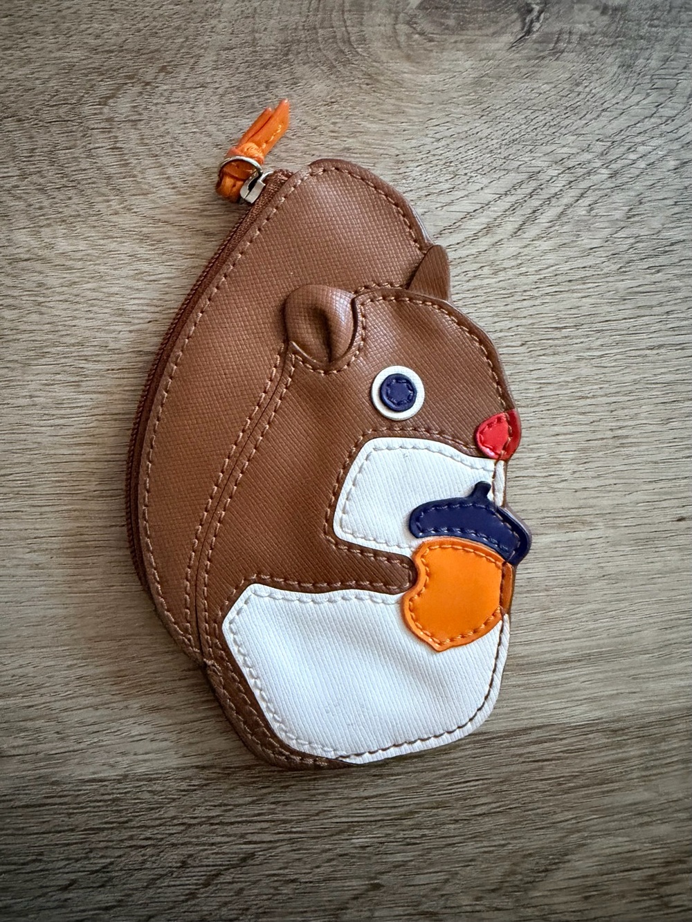Coach Brown Squirrel Coin Pouch with Orange Acorn Accent